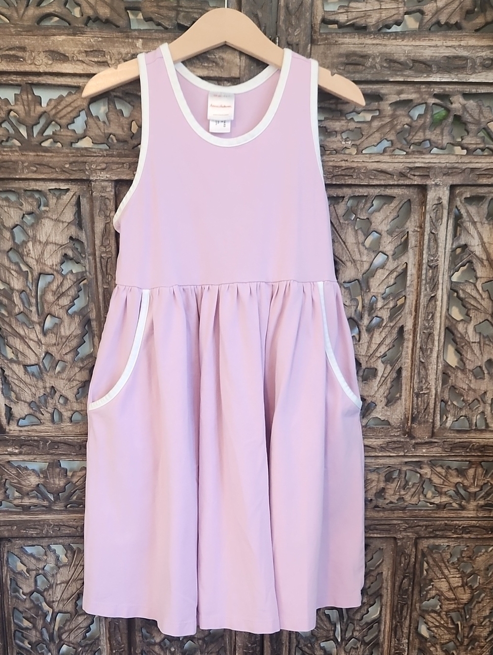 EUC Hanna Andersson Lilac Racerback Twirl Dress with White Trim & Pockets. 6/7 G